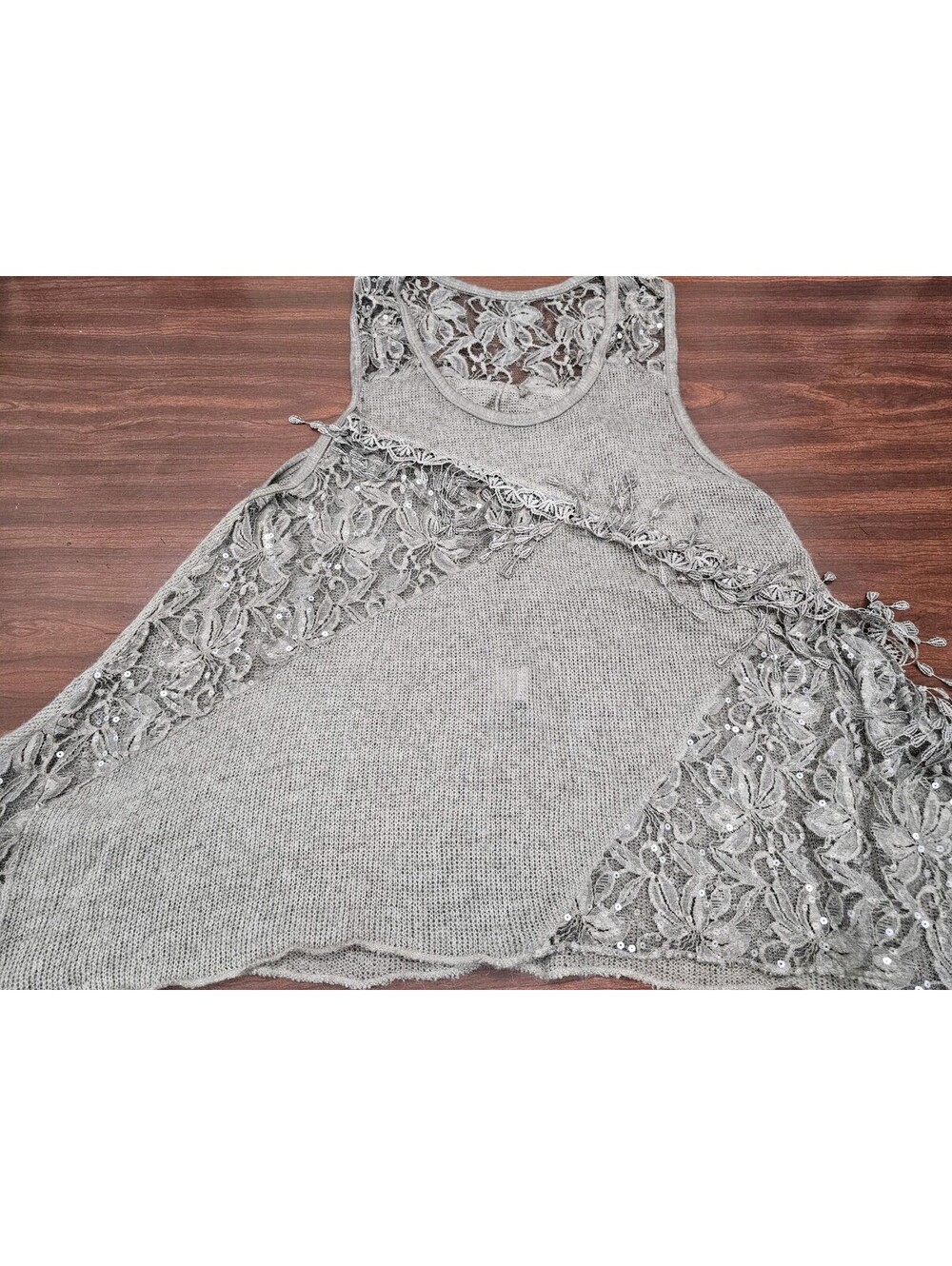 Made In Italy Mohair Blend Lace Knit Top Women Boho Sheer Sequin Floral Oversize